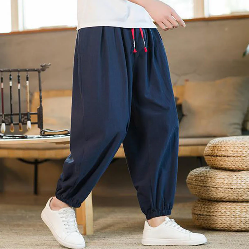 Pantaloni da uomo in lino con coulisse e tasche, tinta unita, rossi , Buddha Stones - Image 34