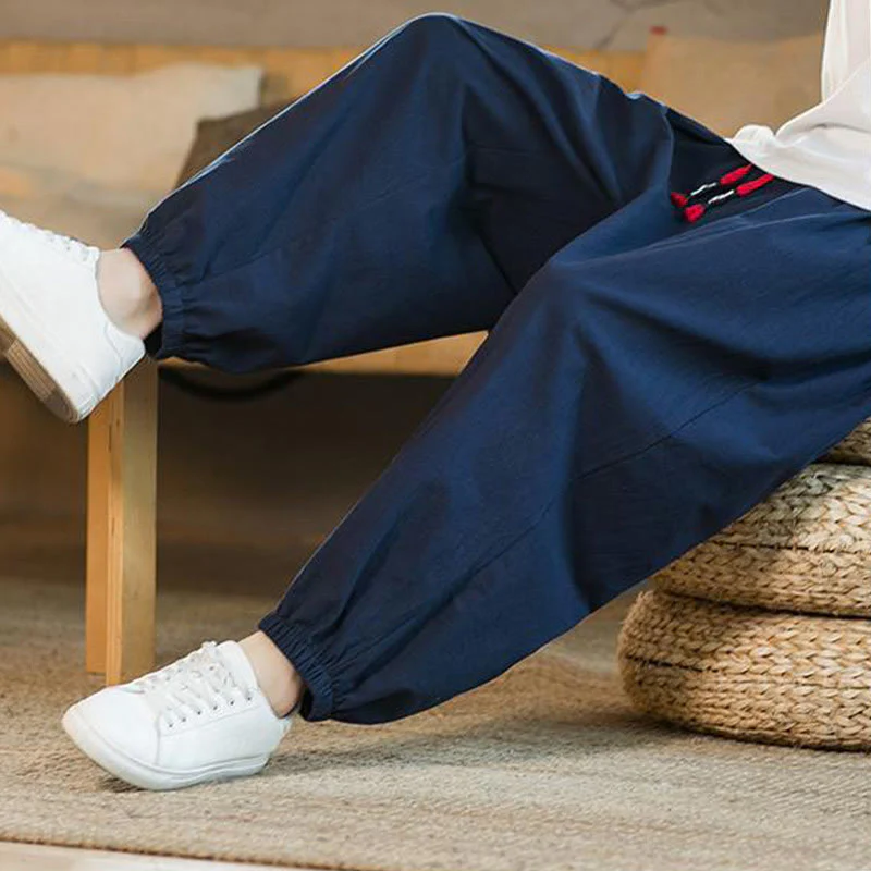 Pantaloni da uomo in lino con coulisse e tasche, tinta unita, rossi , Buddha Stones - Image 37