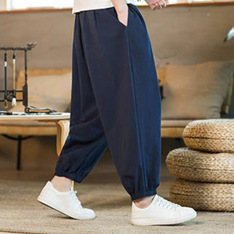 Pantaloni da uomo in lino con coulisse e tasche, tinta unita, rossi , Buddha Stones - Image 38