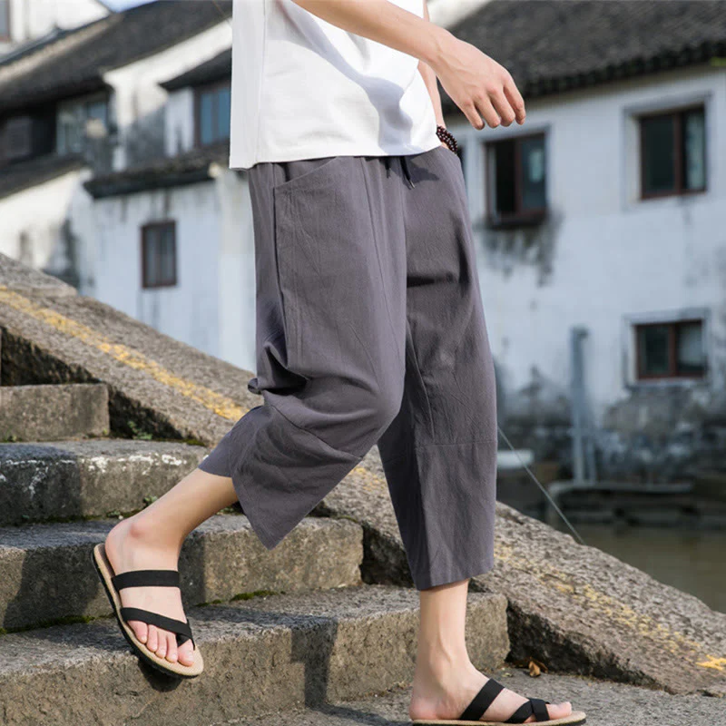 Pantaloni da uomo in lino e cotone, con coulisse, lunghezza 7-8, con tasche, modello Buddha Stones, casual, semplici e semplici, con design affusolato. - Image 11
