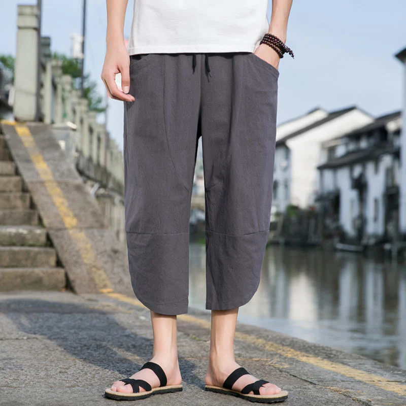 Pantaloni da uomo in lino e cotone, con coulisse, lunghezza 7-8, con tasche, modello Buddha Stones, casual, semplici e semplici, con design affusolato. - Image 13