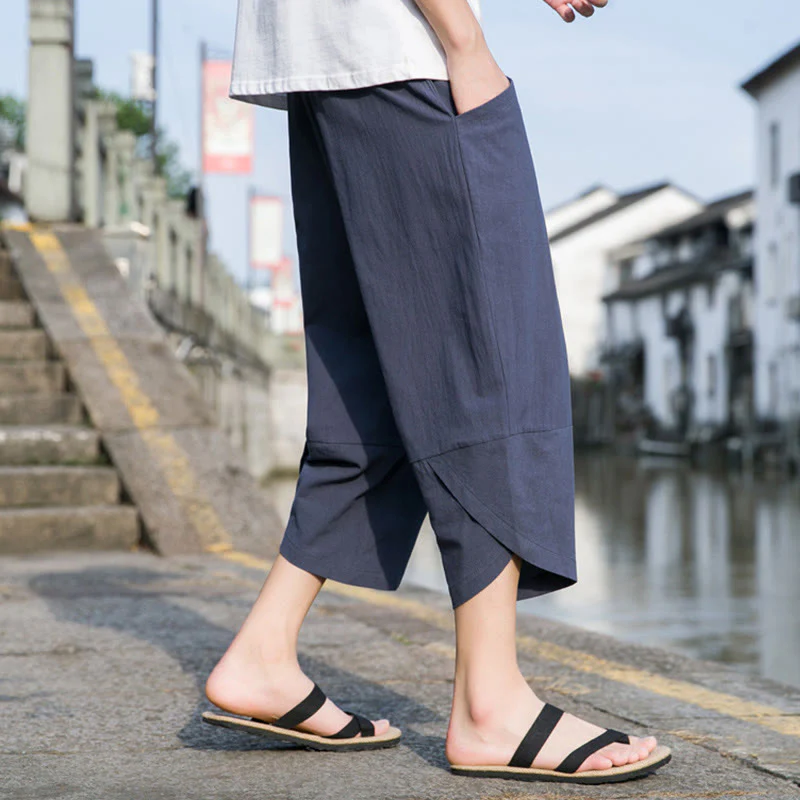 Pantaloni da uomo in lino e cotone, con coulisse, lunghezza 7-8, con tasche, modello Buddha Stones, casual, semplici e semplici, con design affusolato. - Image 15