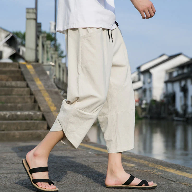 Pantaloni da uomo in lino e cotone, con coulisse, lunghezza 7-8, con tasche, modello Buddha Stones, casual, semplici e semplici, con design affusolato. - Image 17