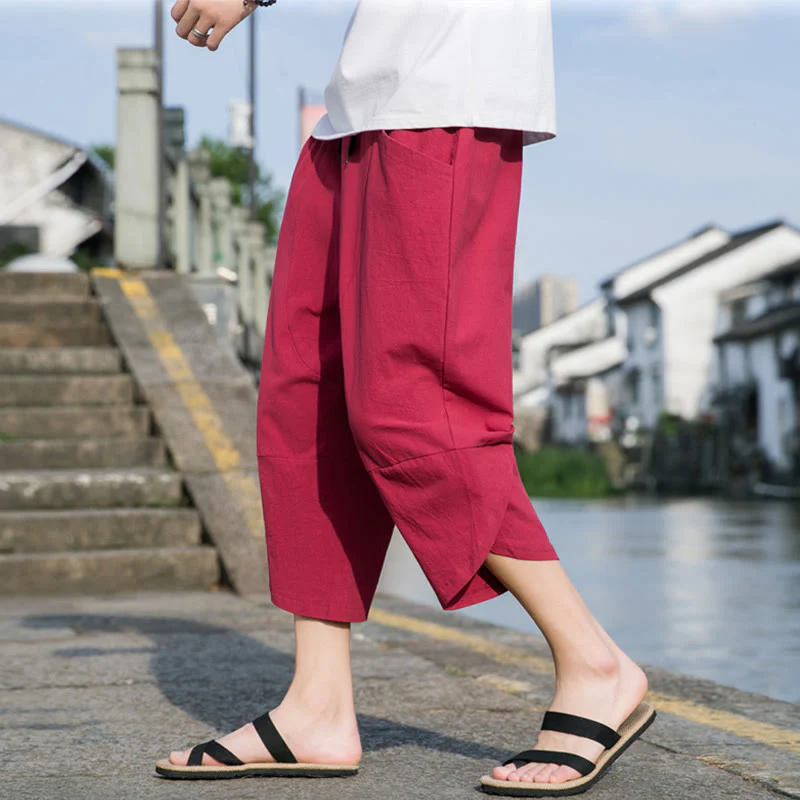 Pantaloni da uomo in lino e cotone, con coulisse, lunghezza 7-8, con tasche, modello Buddha Stones, casual, semplici e semplici, con design affusolato. - Image 22