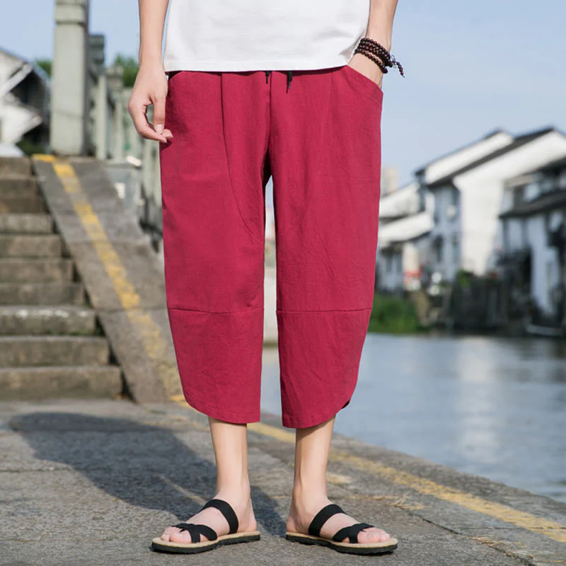 Pantaloni da uomo in lino e cotone, con coulisse, lunghezza 7-8, con tasche, modello Buddha Stones, casual, semplici e semplici, con design affusolato. - Image 23