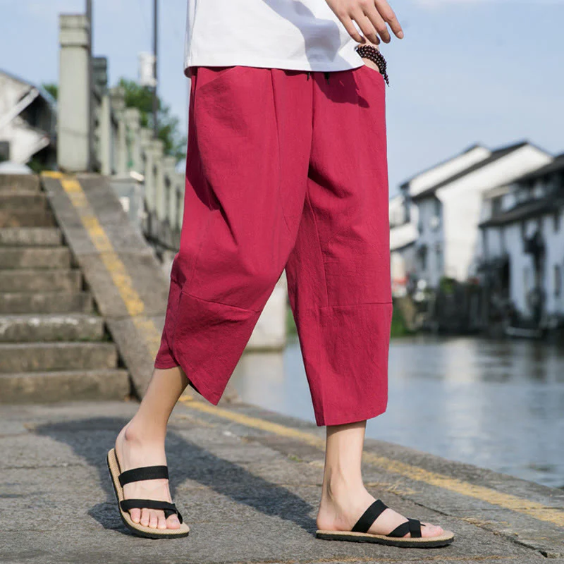 Pantaloni da uomo in lino e cotone, con coulisse, lunghezza 7-8, con tasche, modello Buddha Stones, casual, semplici e semplici, con design affusolato. - Image 25