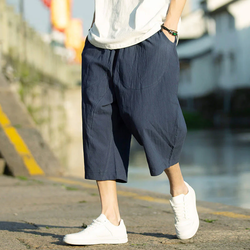 Pantaloni da uomo in lino e cotone con tasche, lunghezza 7-8, modello Buddha Stones, modello estivo con pieghe semplici e coulisse - Image 12