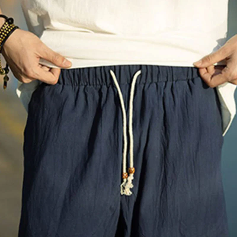 Pantaloni da uomo in lino e cotone con tasche, lunghezza 7-8, modello Buddha Stones, modello estivo con pieghe semplici e coulisse - Image 16