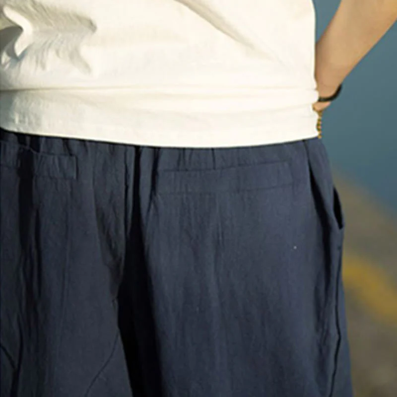 Pantaloni da uomo in lino e cotone con tasche, lunghezza 7-8, modello Buddha Stones, modello estivo con pieghe semplici e coulisse - Image 17