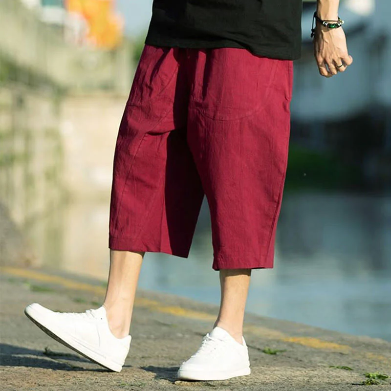 Pantaloni da uomo in lino e cotone con tasche, lunghezza 7-8, modello Buddha Stones, modello estivo con pieghe semplici e coulisse - Image 22