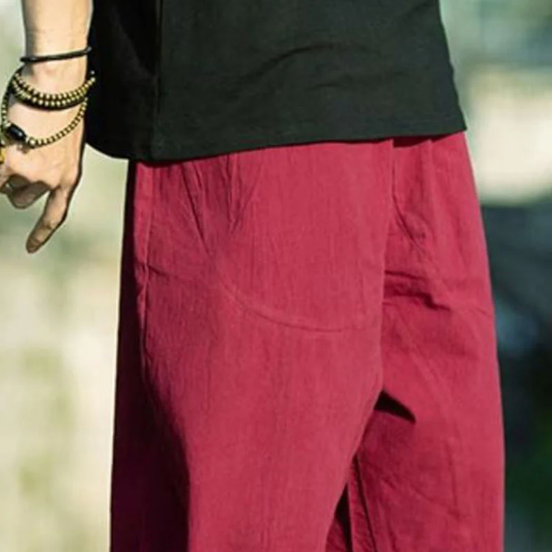 Pantaloni da uomo in lino e cotone con tasche, lunghezza 7-8, modello Buddha Stones, modello estivo con pieghe semplici e coulisse - Image 25