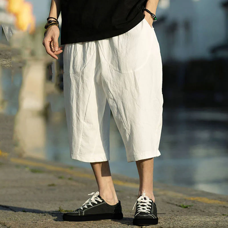 Pantaloni da uomo in lino e cotone con tasche, lunghezza 7-8, modello Buddha Stones, modello estivo con pieghe semplici e coulisse - Image 26