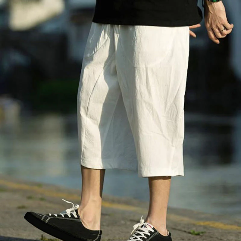 Pantaloni da uomo in lino e cotone con tasche, lunghezza 7-8, modello Buddha Stones, modello estivo con pieghe semplici e coulisse - Image 28