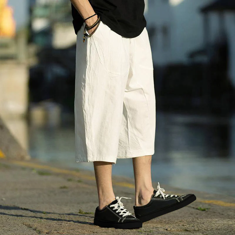 Pantaloni da uomo in lino e cotone con tasche, lunghezza 7-8, modello Buddha Stones, modello estivo con pieghe semplici e coulisse - Image 29