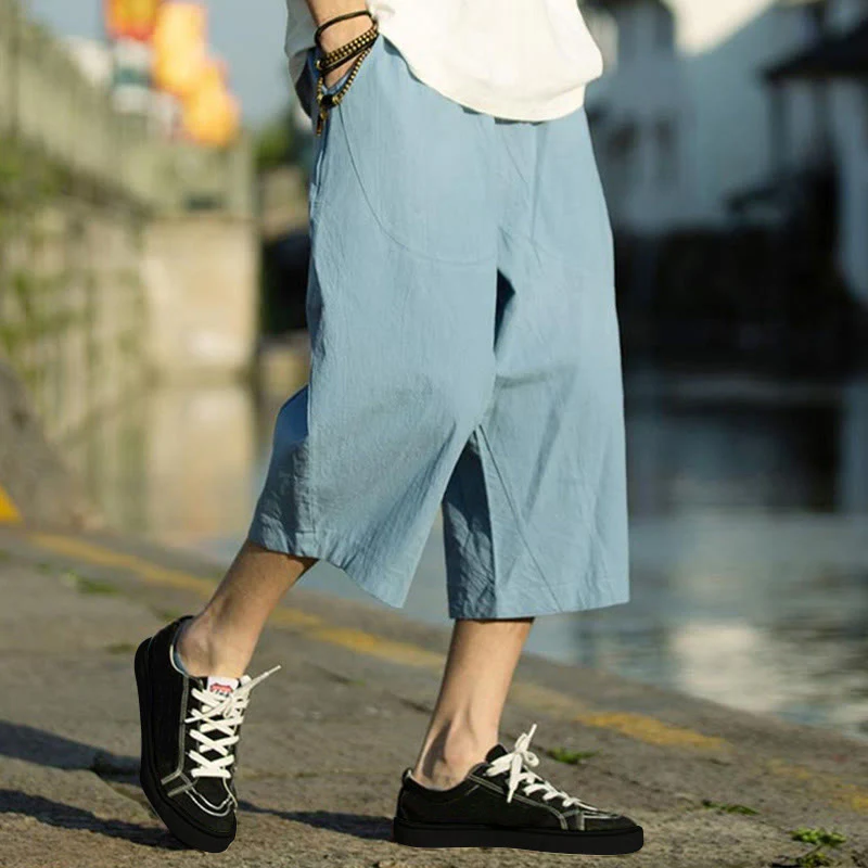 Pantaloni da uomo in lino e cotone con tasche, lunghezza 7-8, modello Buddha Stones, modello estivo con pieghe semplici e coulisse - Image 30