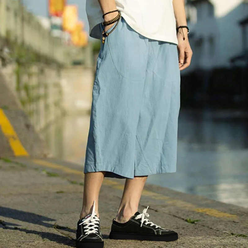 Pantaloni da uomo in lino e cotone con tasche, lunghezza 7-8, modello Buddha Stones, modello estivo con pieghe semplici e coulisse - Image 31