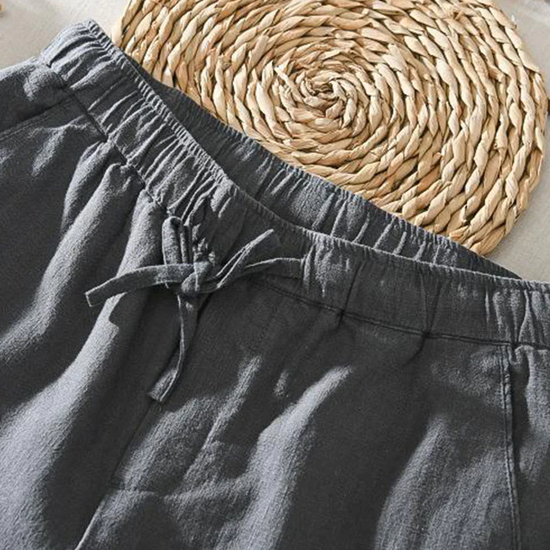Pantaloni da uomo in lino ramiè con coulisse estiva casual Buddha Stones con tasche - Image 2