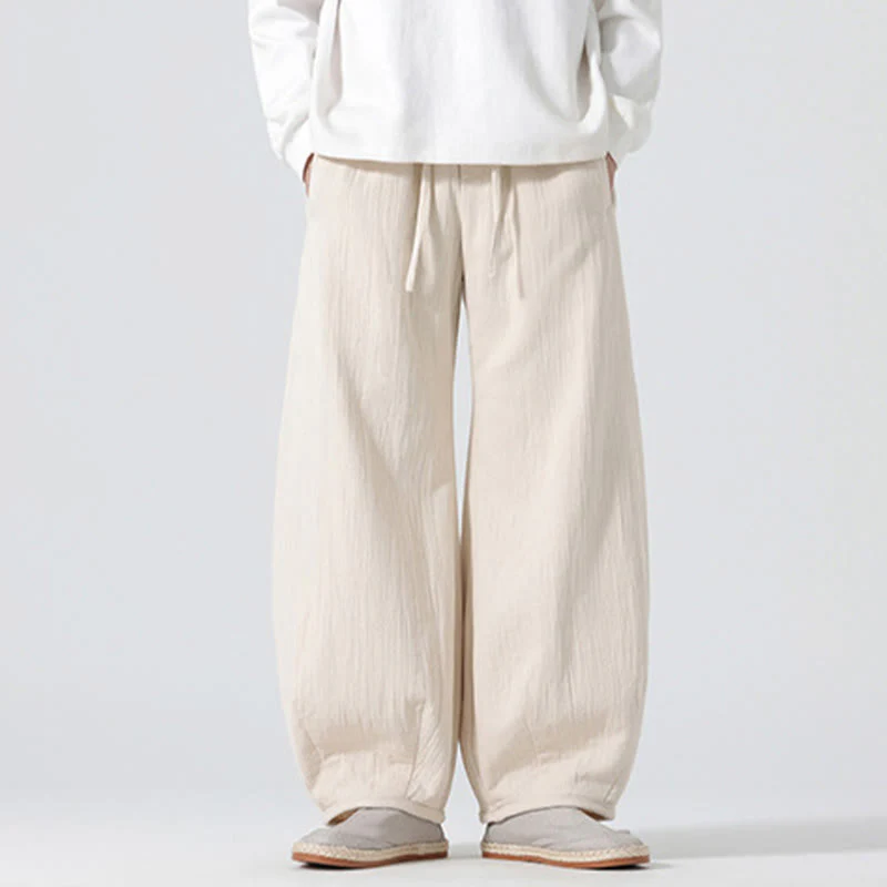 Pantaloni da uomo a gamba larga in stile zen cinese con coulisse e tasche, stile Buddha Stones Daily - Image 2