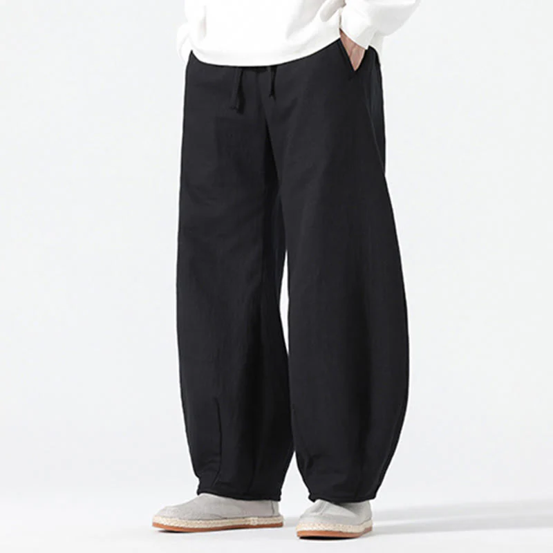 Pantaloni da uomo a gamba larga in stile zen cinese con coulisse e tasche, stile Buddha Stones Daily - Image 21