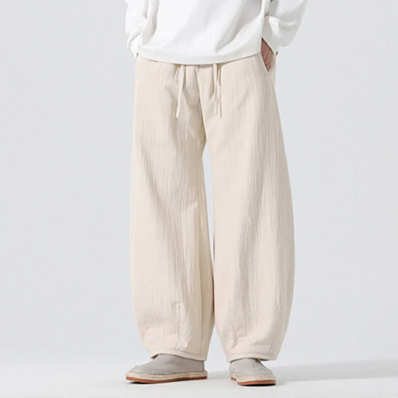 Pantaloni da uomo a gamba larga in stile zen cinese con coulisse e tasche, stile Buddha Stones Daily - Image 4