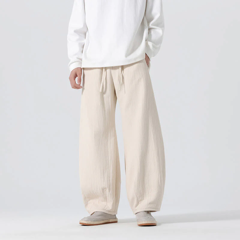 Pantaloni da uomo a gamba larga in stile zen cinese con coulisse e tasche, stile Buddha Stones Daily - Image 5