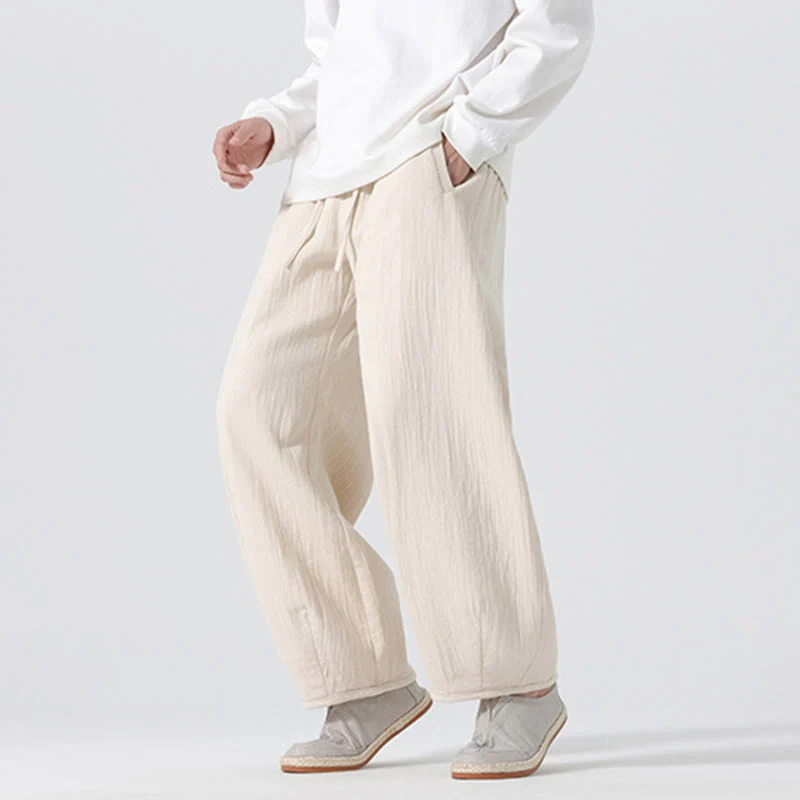 Pantaloni da uomo a gamba larga in stile zen cinese con coulisse e tasche, stile Buddha Stones Daily - Image 6