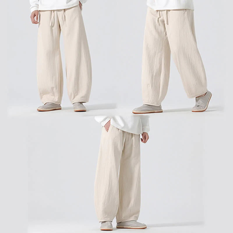 Pantaloni da uomo a gamba larga in stile zen cinese con coulisse e tasche, stile Buddha Stones Daily - Image 9