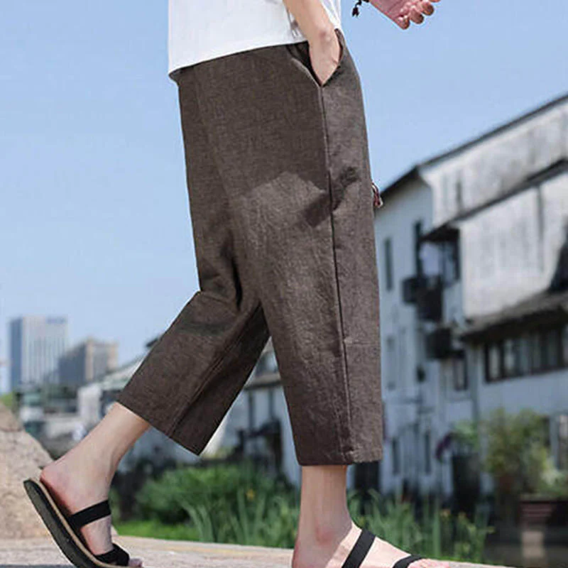 Pantaloni da uomo in spandex con tasche, lunghezza 7-8, con perline intrecciate e cordoncino in vita, stile casual, Buddha Stones - Image 22
