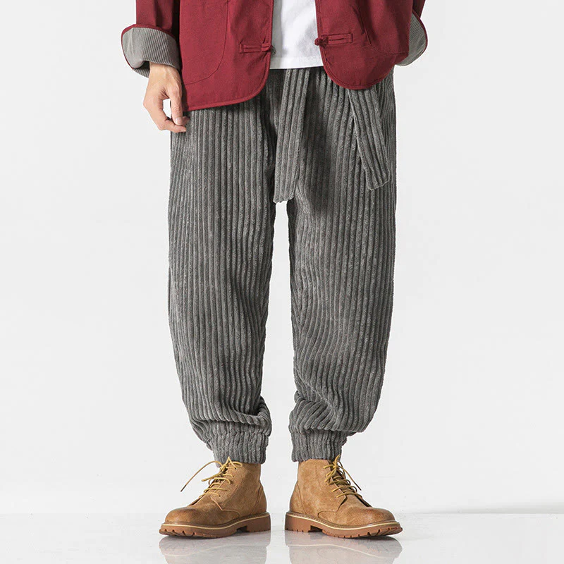 Pantaloni da uomo in velluto a coste alla caviglia con tasche, tinta unita, modello Buddha Stones Winter