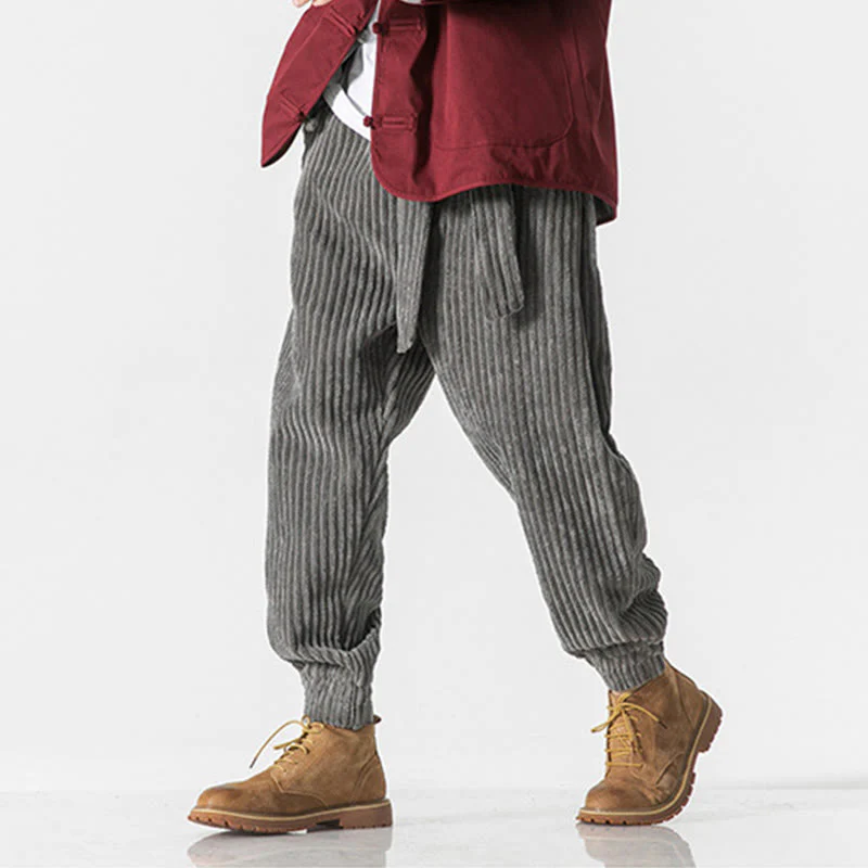 Pantaloni da uomo in velluto a coste alla caviglia con tasche, tinta unita, modello Buddha Stones Winter - Image 10