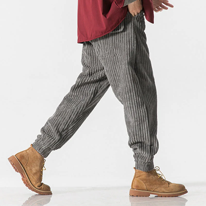 Pantaloni da uomo in velluto a coste alla caviglia con tasche, tinta unita, modello Buddha Stones Winter - Image 11
