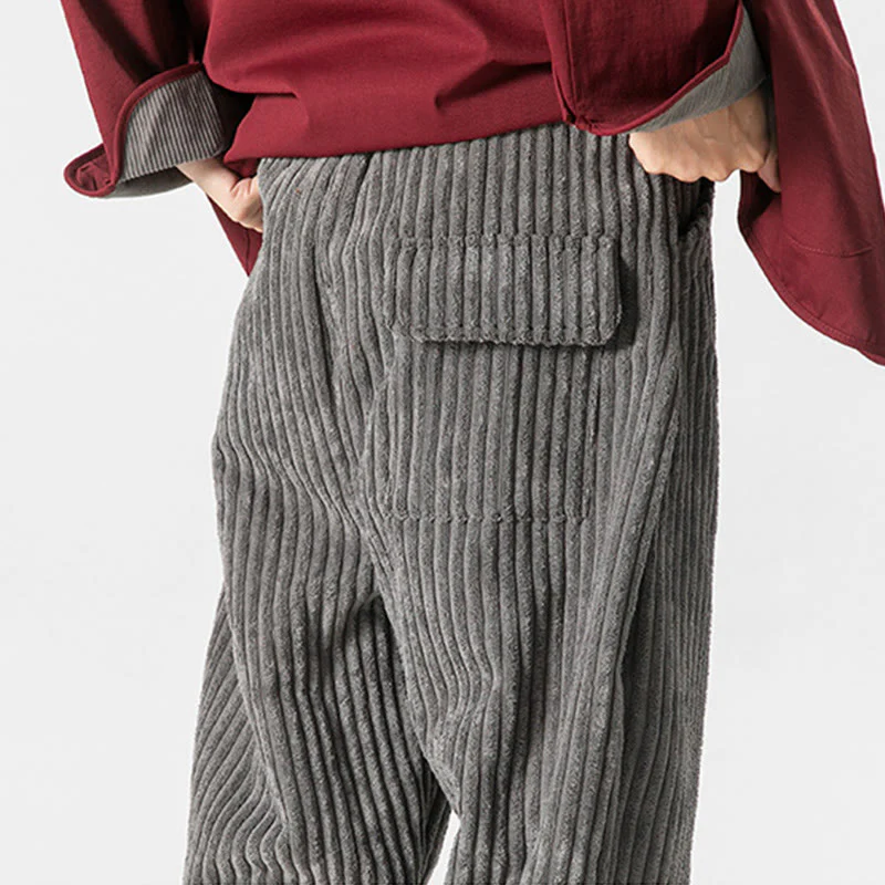 Pantaloni da uomo in velluto a coste alla caviglia con tasche, tinta unita, modello Buddha Stones Winter - Image 14