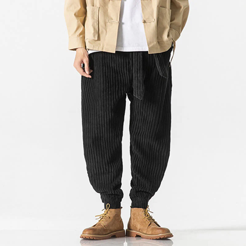 Pantaloni da uomo in velluto a coste alla caviglia con tasche, tinta unita, modello Buddha Stones Winter - Image 19