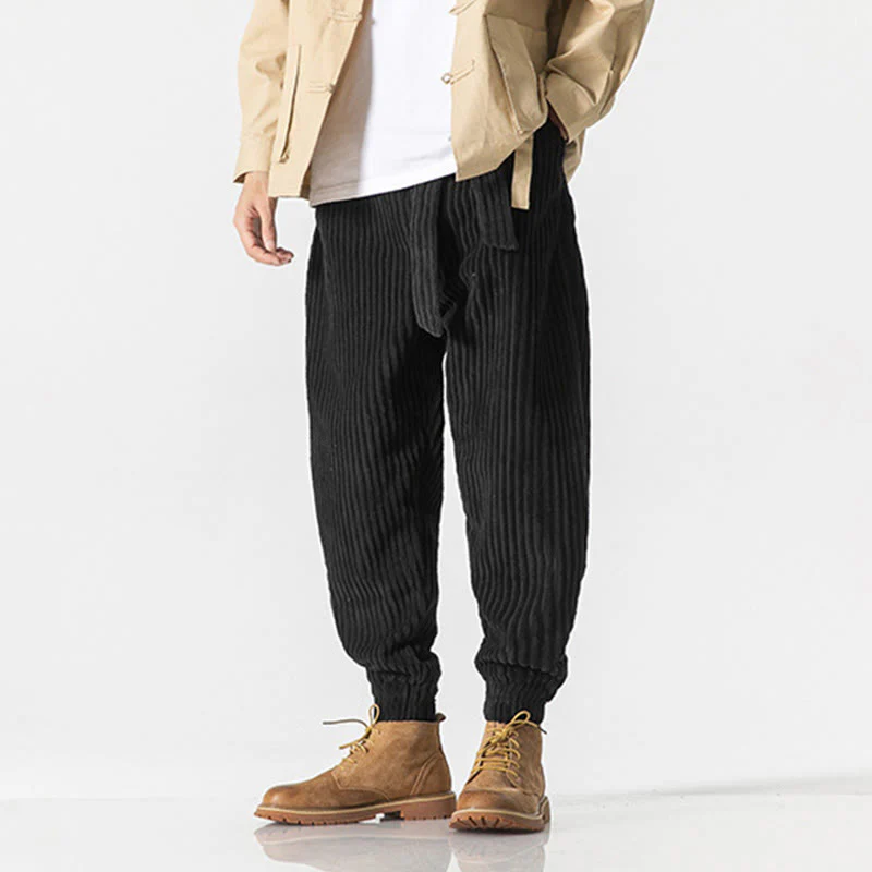 Pantaloni da uomo in velluto a coste alla caviglia con tasche, tinta unita, modello Buddha Stones Winter - Image 21