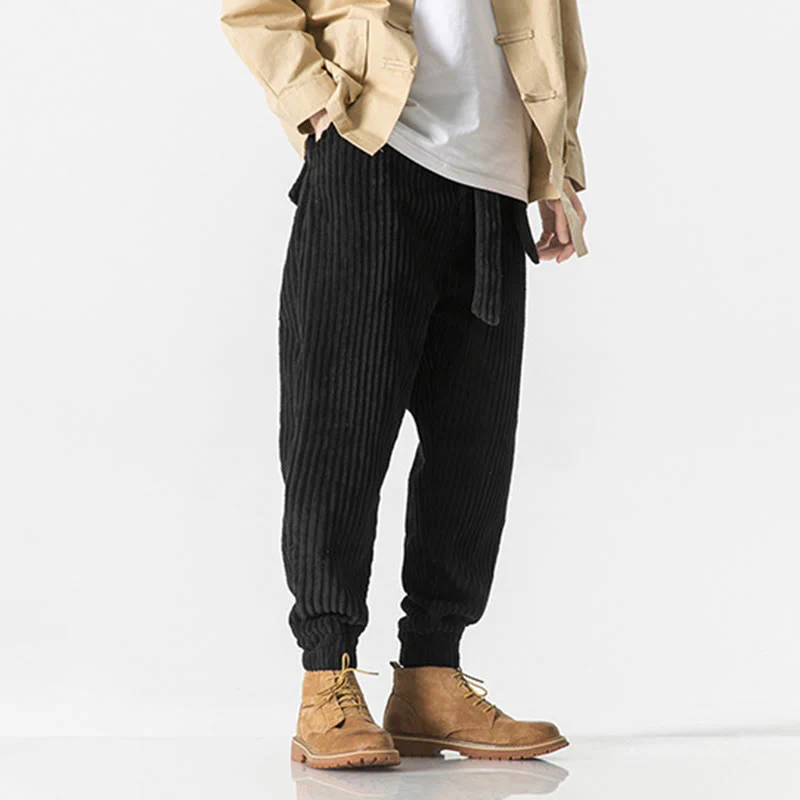Pantaloni da uomo in velluto a coste alla caviglia con tasche, tinta unita, modello Buddha Stones Winter - Image 23