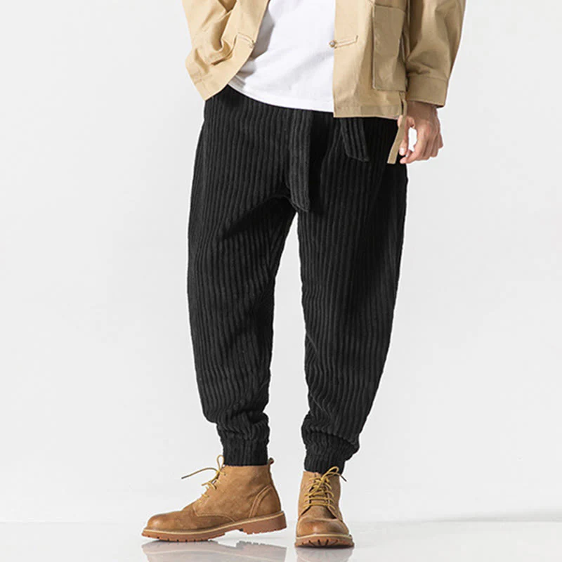 Pantaloni da uomo in velluto a coste alla caviglia con tasche, tinta unita, modello Buddha Stones Winter - Image 24