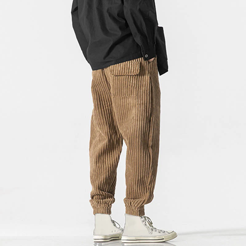 Pantaloni da uomo in velluto a coste alla caviglia con tasche, tinta unita, modello Buddha Stones Winter - Image 28