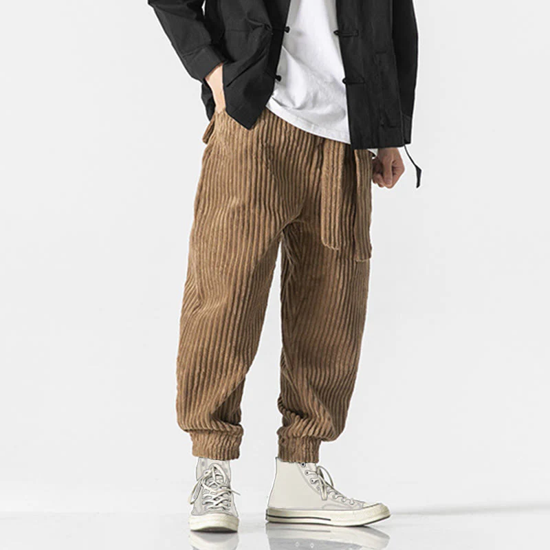 Pantaloni da uomo in velluto a coste alla caviglia con tasche, tinta unita, modello Buddha Stones Winter - Image 29