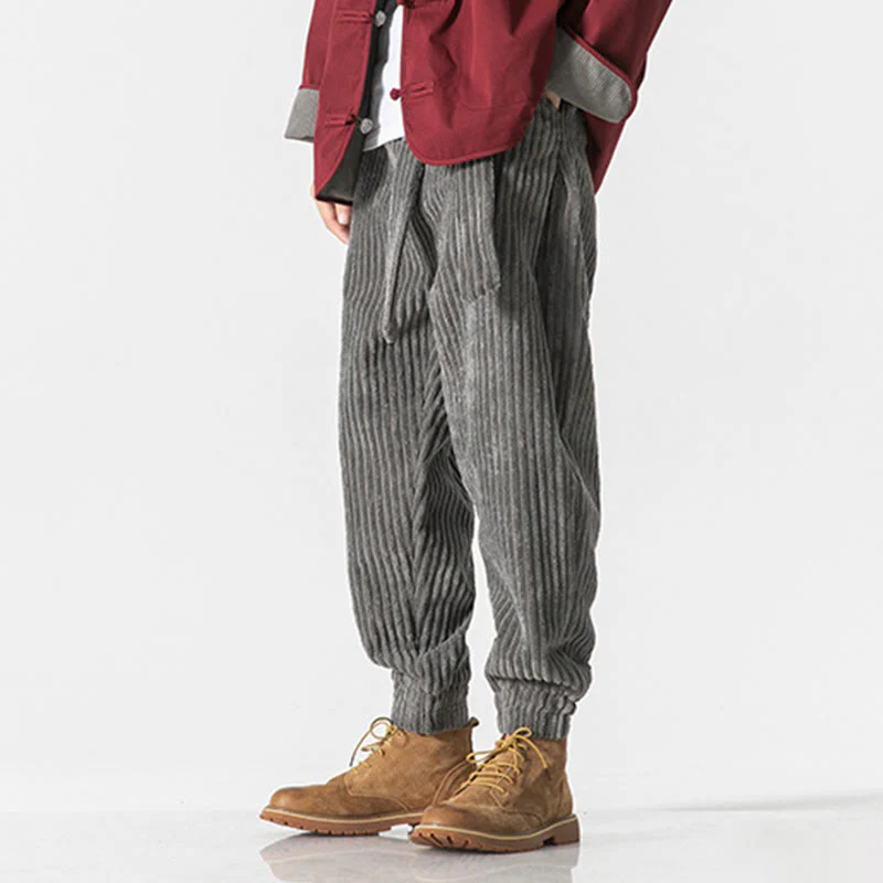 Pantaloni da uomo in velluto a coste alla caviglia con tasche, tinta unita, modello Buddha Stones Winter - Image 3