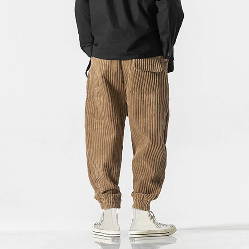 Pantaloni da uomo in velluto a coste alla caviglia con tasche, tinta unita, modello Buddha Stones Winter - Image 30