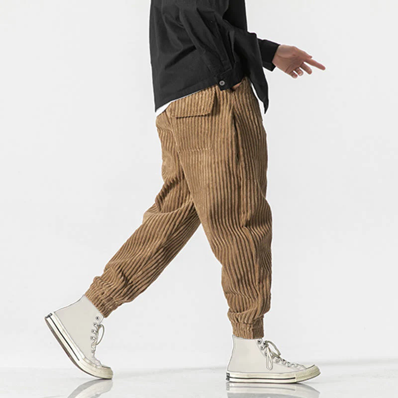 Pantaloni da uomo in velluto a coste alla caviglia con tasche, tinta unita, modello Buddha Stones Winter - Image 33