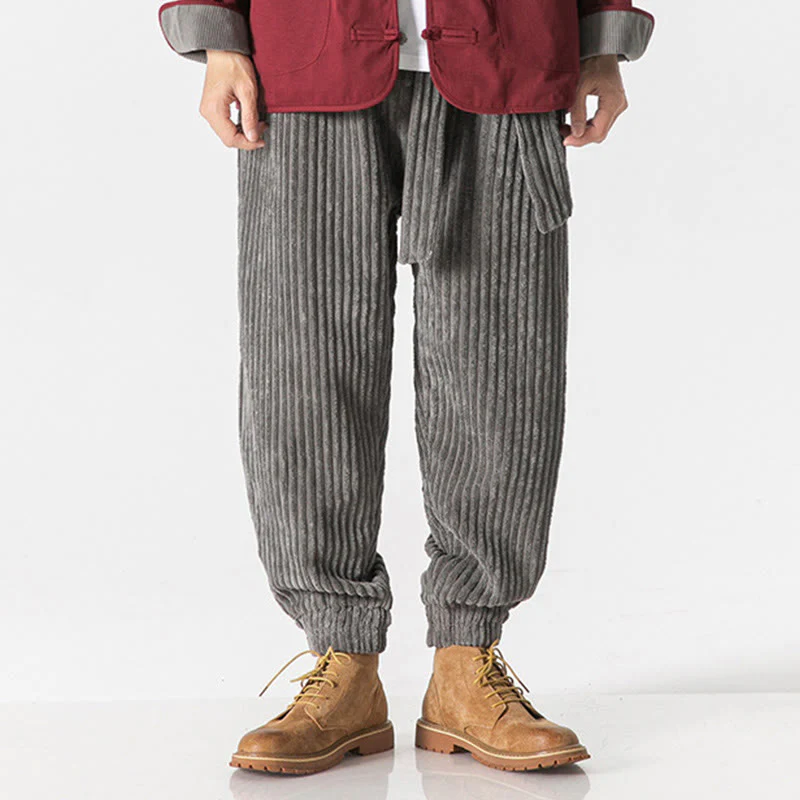 Pantaloni da uomo in velluto a coste alla caviglia con tasche, tinta unita, modello Buddha Stones Winter - Image 4