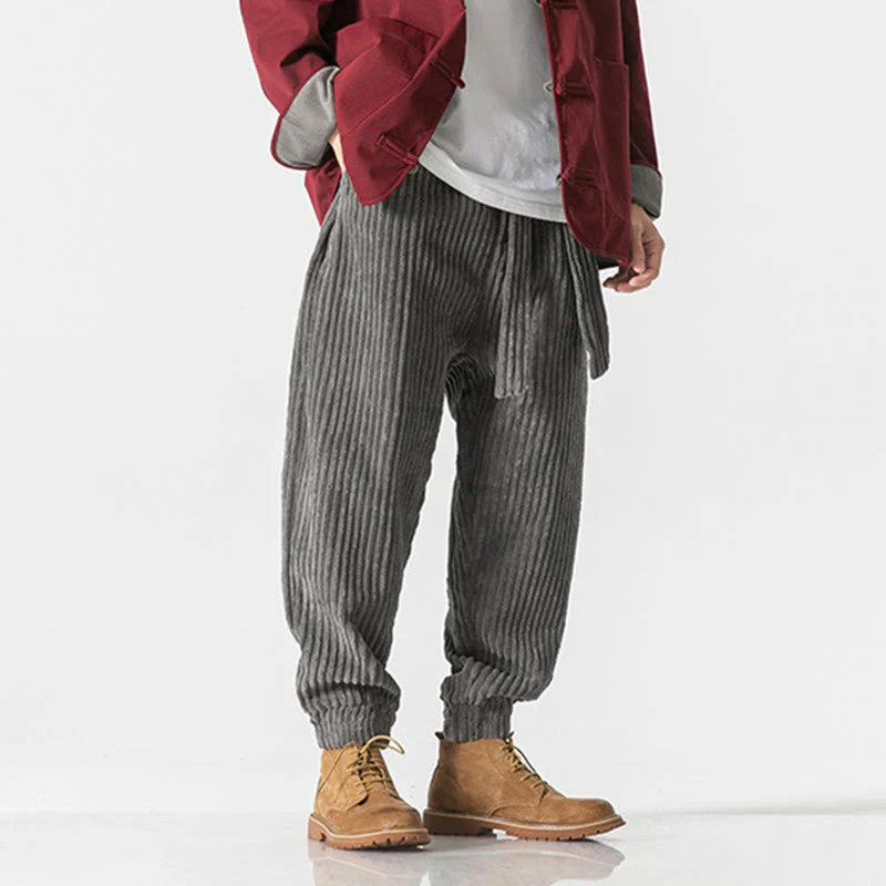 Pantaloni da uomo in velluto a coste alla caviglia con tasche, tinta unita, modello Buddha Stones Winter - Image 5
