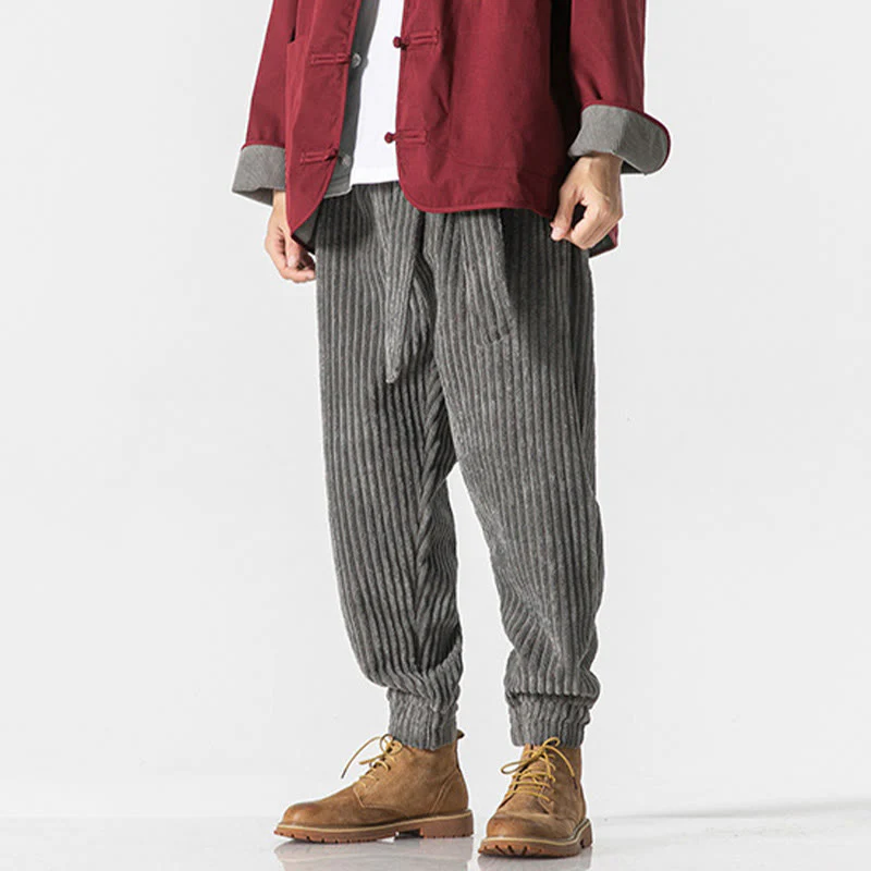 Pantaloni da uomo in velluto a coste alla caviglia con tasche, tinta unita, modello Buddha Stones Winter - Image 6