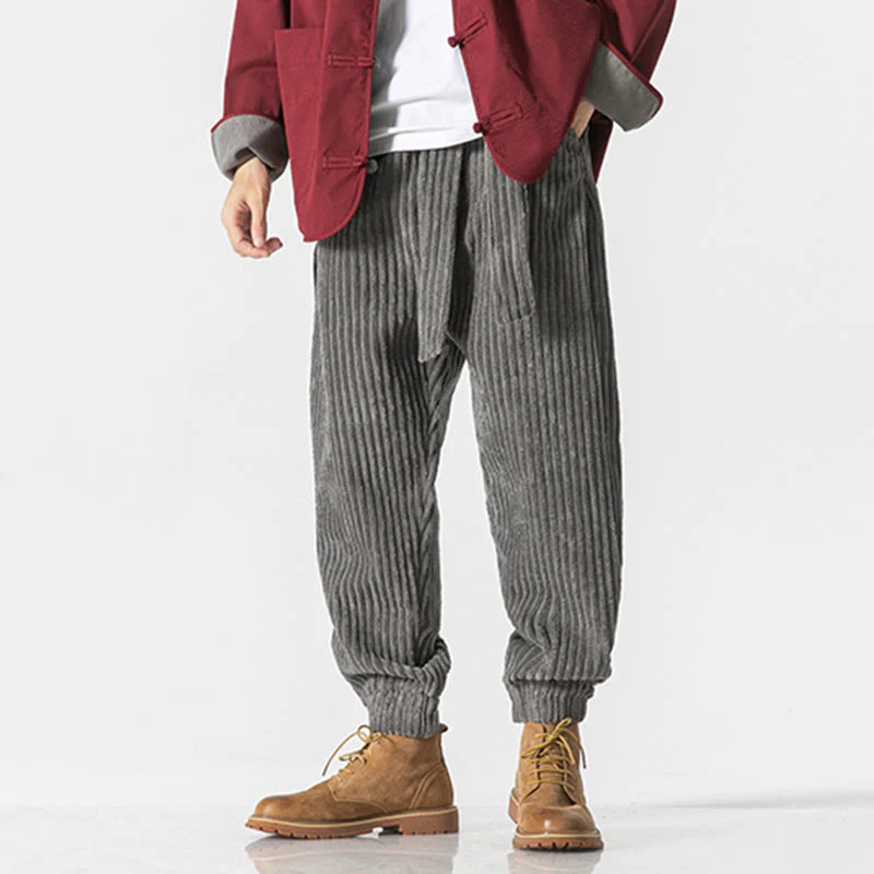 Pantaloni da uomo in velluto a coste alla caviglia con tasche, tinta unita, modello Buddha Stones Winter - Image 7