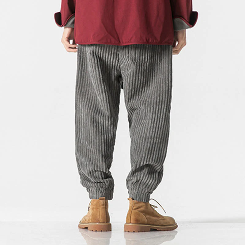 Pantaloni da uomo in velluto a coste alla caviglia con tasche, tinta unita, modello Buddha Stones Winter - Image 9
