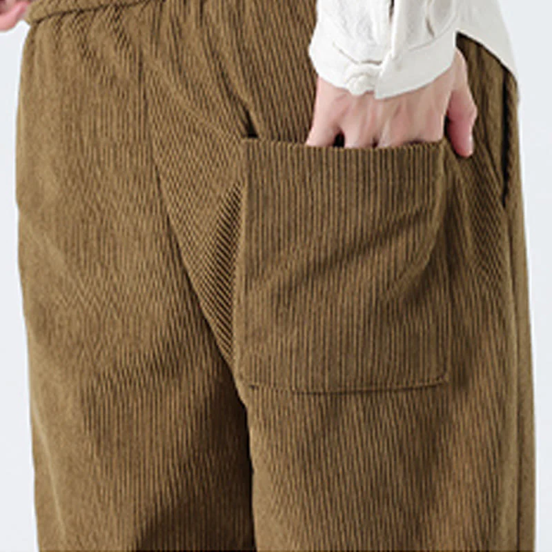 Pantaloni da uomo in velluto a coste con coulisse, tasche e bottoni a rana , Buddha Stones Fall Solid - Image 10