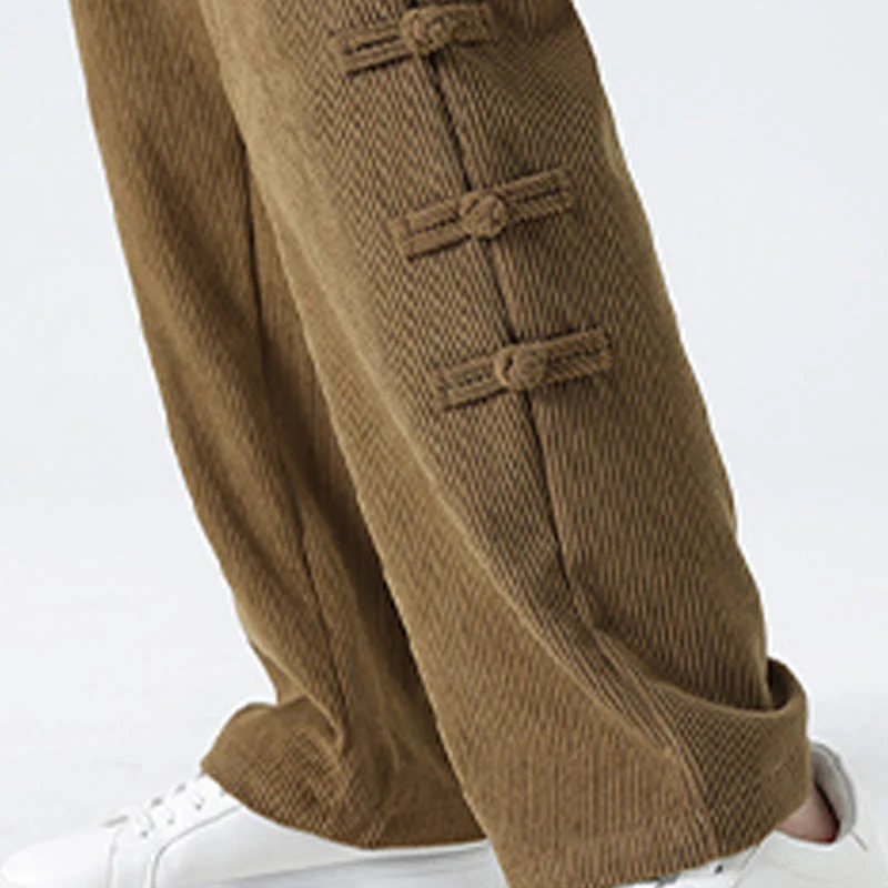 Pantaloni da uomo in velluto a coste con coulisse, tasche e bottoni a rana , Buddha Stones Fall Solid - Image 11