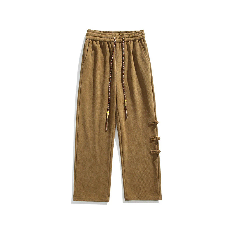 Pantaloni da uomo in velluto a coste con coulisse, tasche e bottoni a rana , Buddha Stones Fall Solid - Image 12