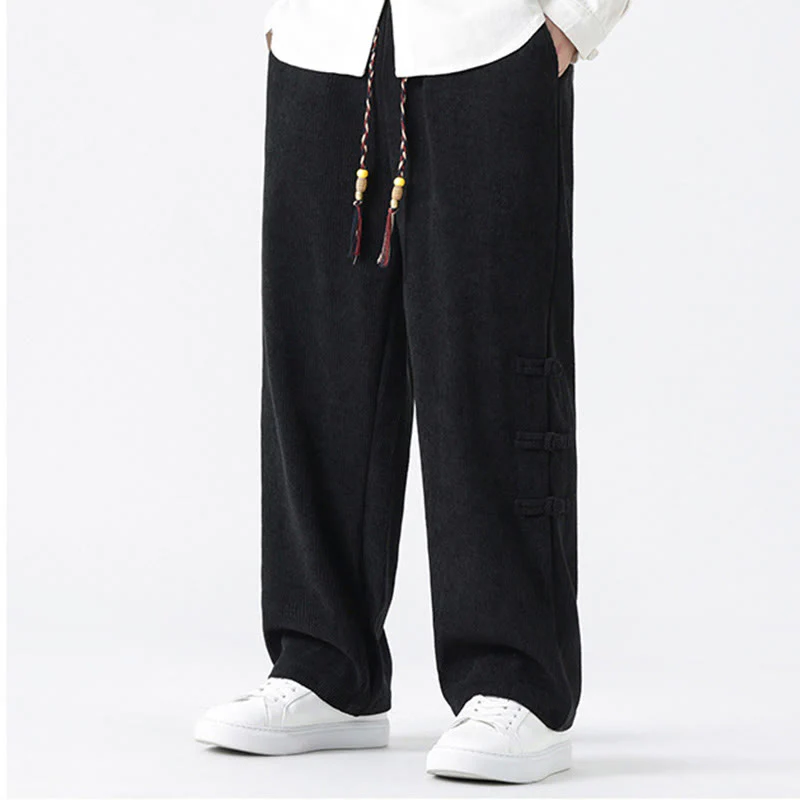 Pantaloni da uomo in velluto a coste con coulisse, tasche e bottoni a rana , Buddha Stones Fall Solid - Image 14